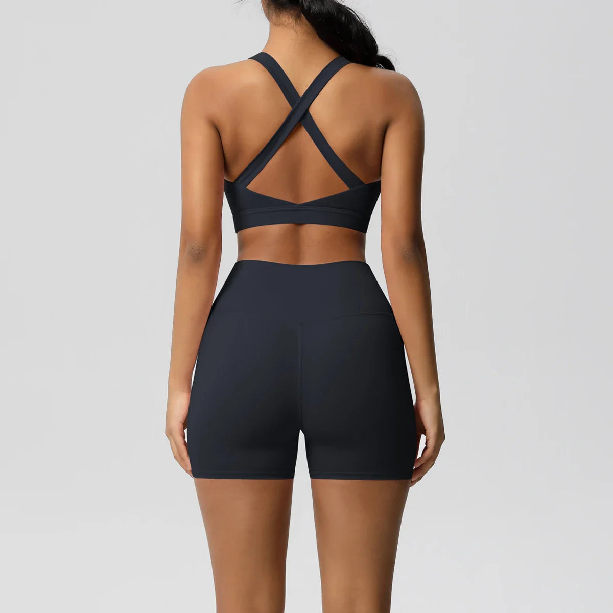 2PCS Pocketed Yoga Set for Women with Crossover Bra and Gym Leggings Workout Tracksuit Sports Shorts Activewear