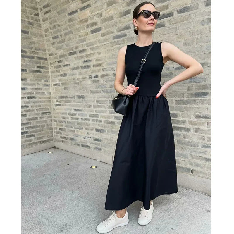 Chic Slim O Neck Womens Summer Dress Elegant Long Style