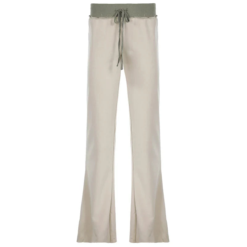 Contrast Color Casual Pants Set for Women with Stitch Patchwork Hooded Zipper Coat and Elastic Waist Sporty Autumn Suit