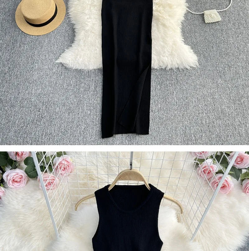 Knot Hollow Out Waist Knitted Bodycon Maxi Dress For Women