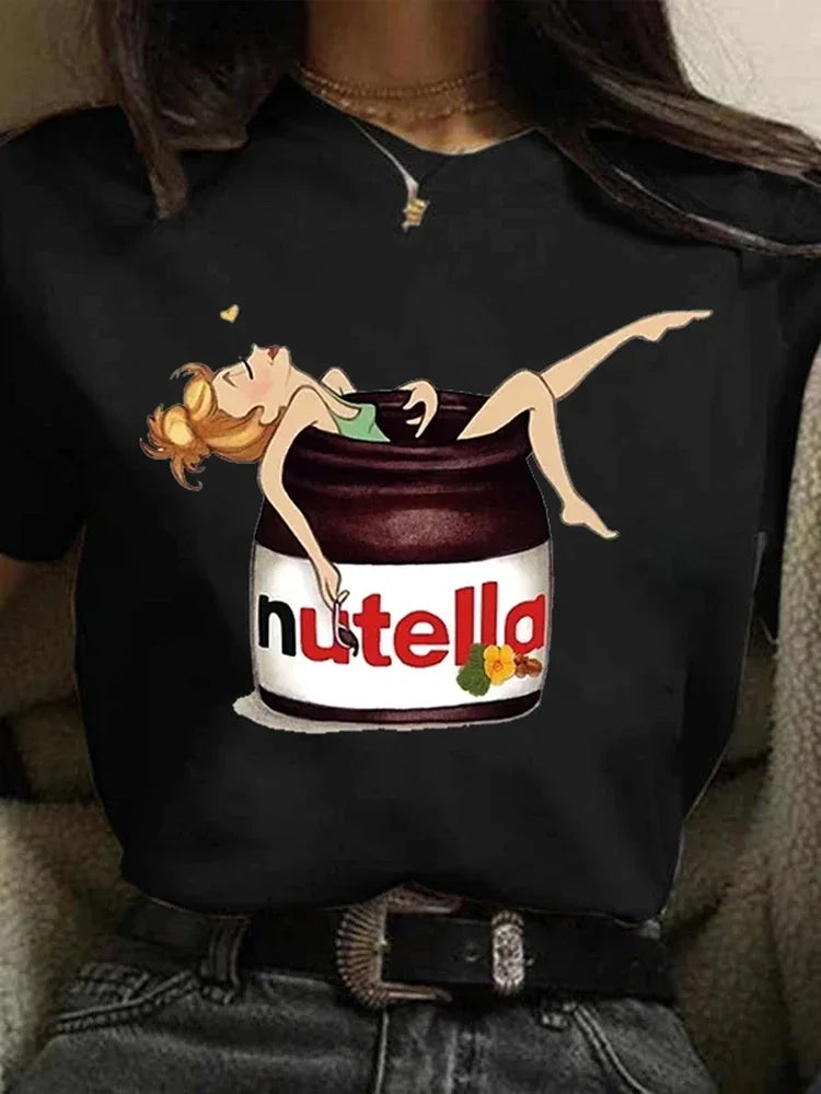 Nutella Print T Shirt for Women in Plus Size - 90s Harajuku Kawaii Graphic Tee in Korean Style
