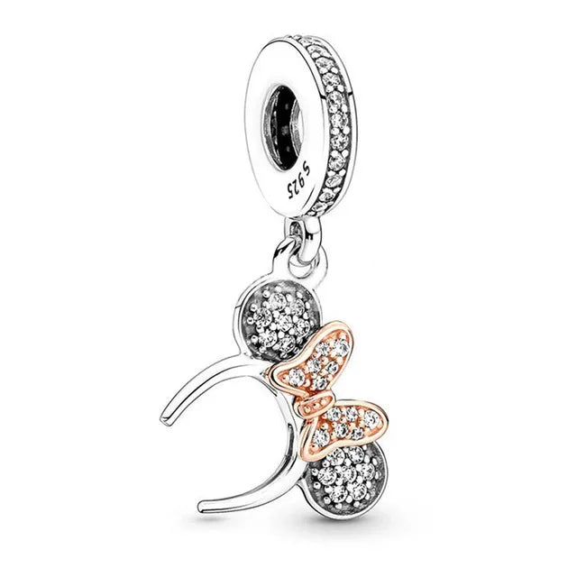 925 Sterling Silver Disney Minnie Mickey Charm Bead for Original Pendant Bracelet DIY Jewelry