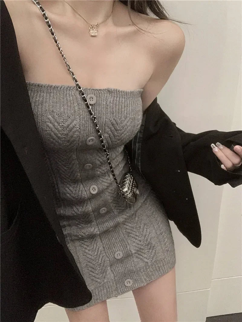 Off Shoulder Bodycon Dress Knit Ribbed Summer Streetwear