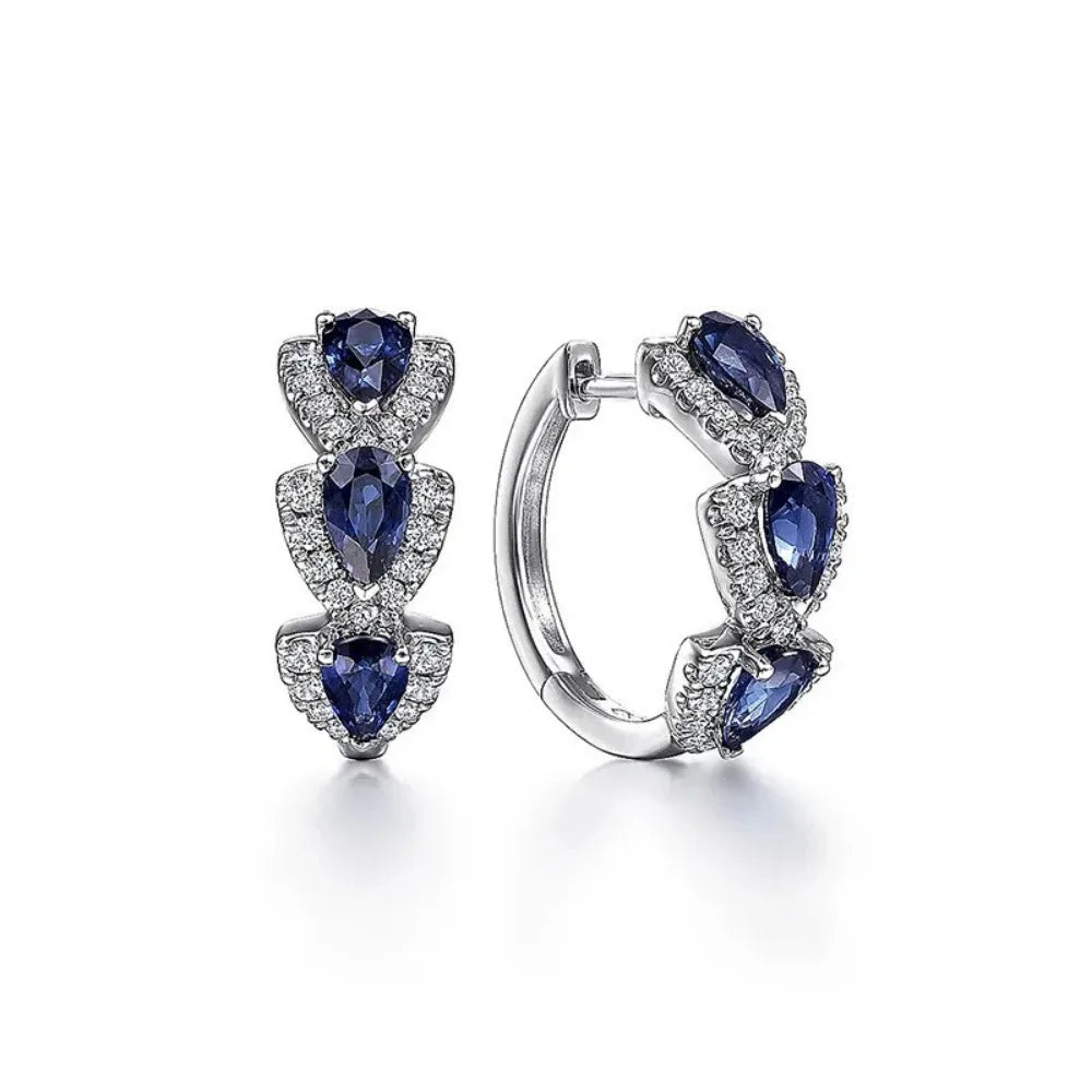 925 Sterling Silver Blue Cubic Zirconia Hoop Earrings Elegant Jewelry Gift for Women