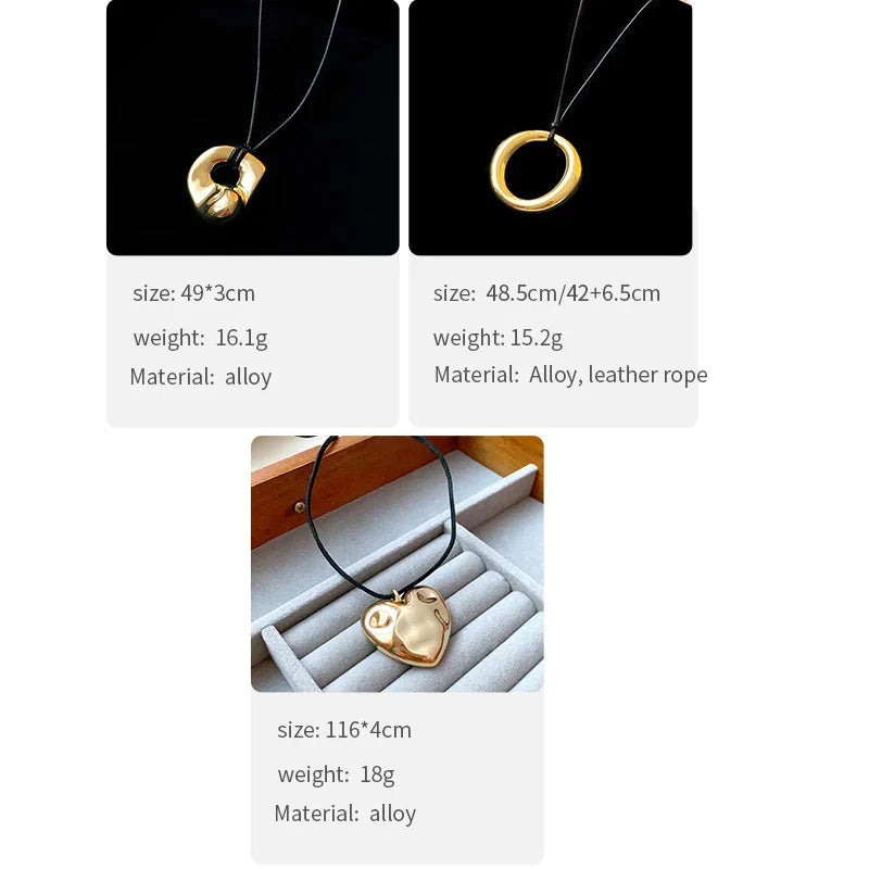 Punk Large U-Shape Geometric Pendant Necklace for Men and Women Adjustable Leather Rope Sweater Chain Jewelry