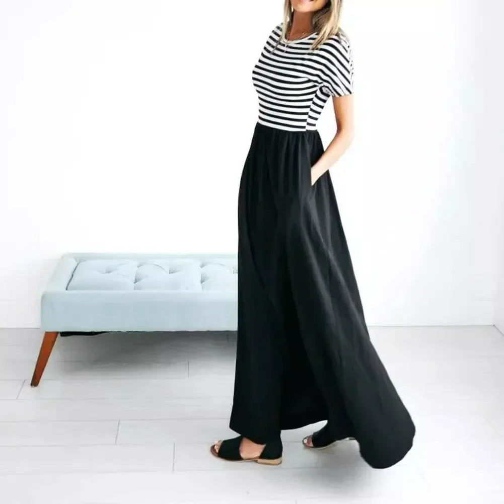 Women's Spring Casual Two Piece Set Top and Striped Bottom