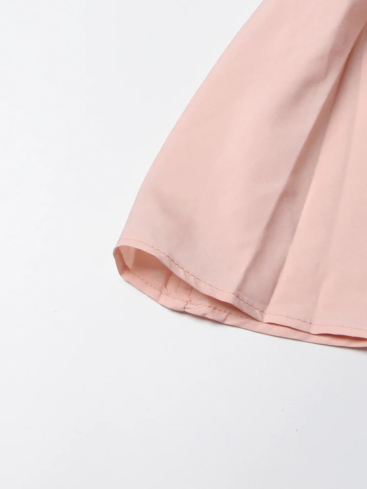 Patchwork Mesh Dress For Women High Waist Ruffled Casual