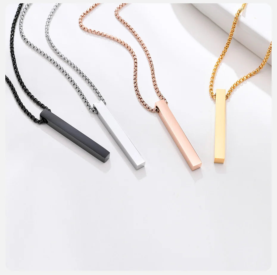 5mm Stainless Steel Pillar Necklace for Men and Women, Minimalist 3D Bar Pendant Unisex Neck Collar