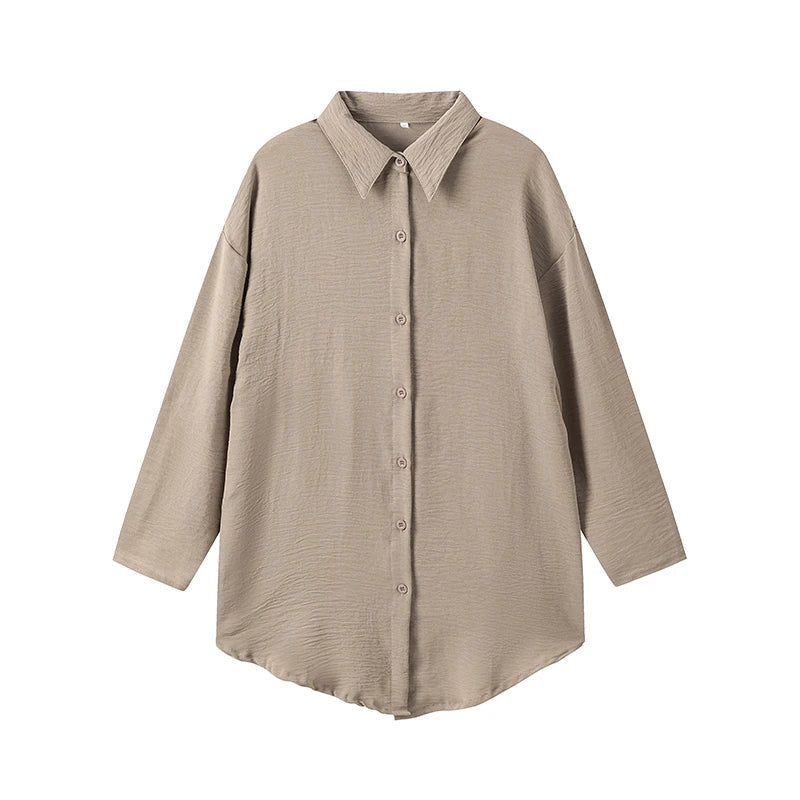 Women's Casual Cotton Linen Lapel Long Sleeve Shirt Autumn Winter Fashion Tunic