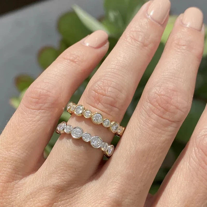 Trendy Round Cubic Zirconia Ring for Women in Silver and Gold Color Luxury Jewelry Accessory