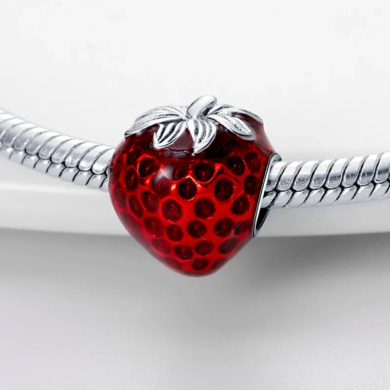 925 Silver Red Charms Beads for DIY Jewelry Bracelets Featuring Strawberry Ladybird and Lipstick Design