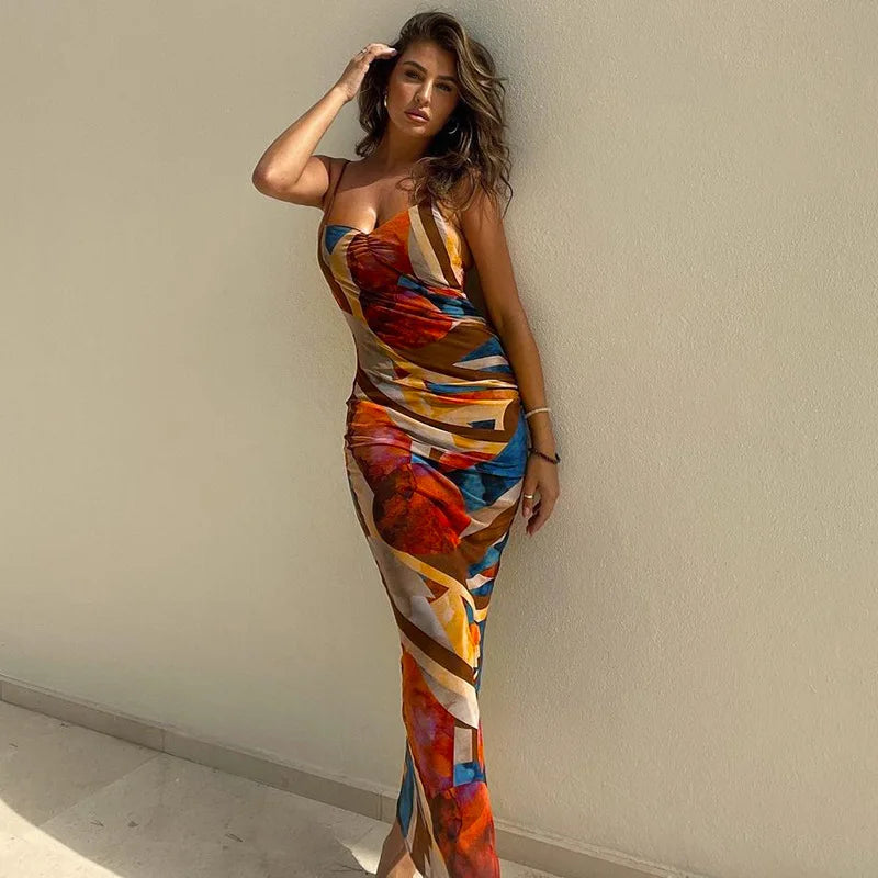 Tie Dye Ribbed Midi Dress For Women Bodycon Side Slit