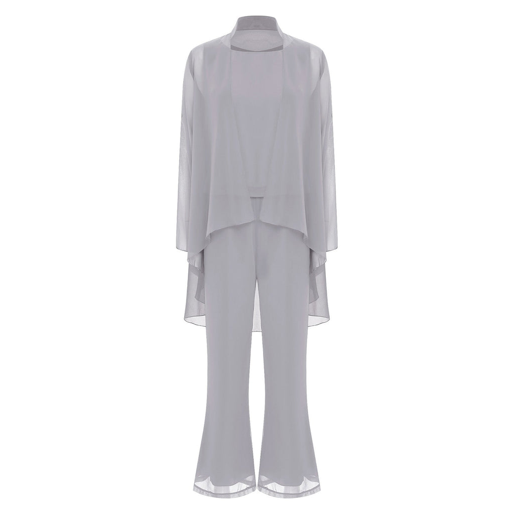 Womens Summer Chiffon 3 Piece Outfit Set with Tank Top Cardigan and Pants for Formal Events