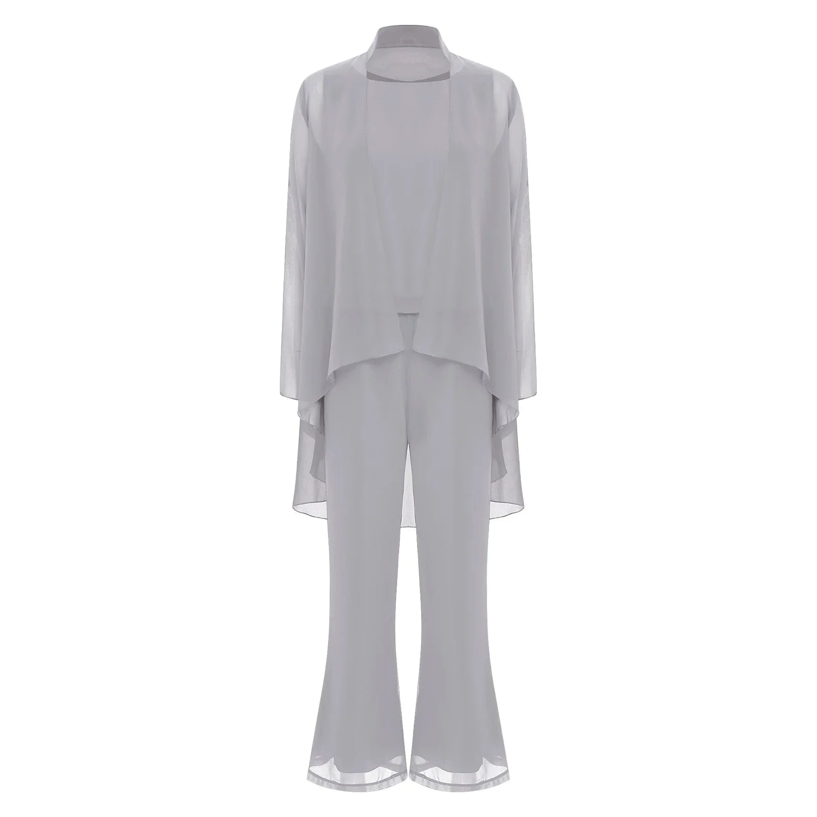 Womens Summer Chiffon 3 Piece Outfit Set with Tank Top Cardigan and Pants for Formal Events