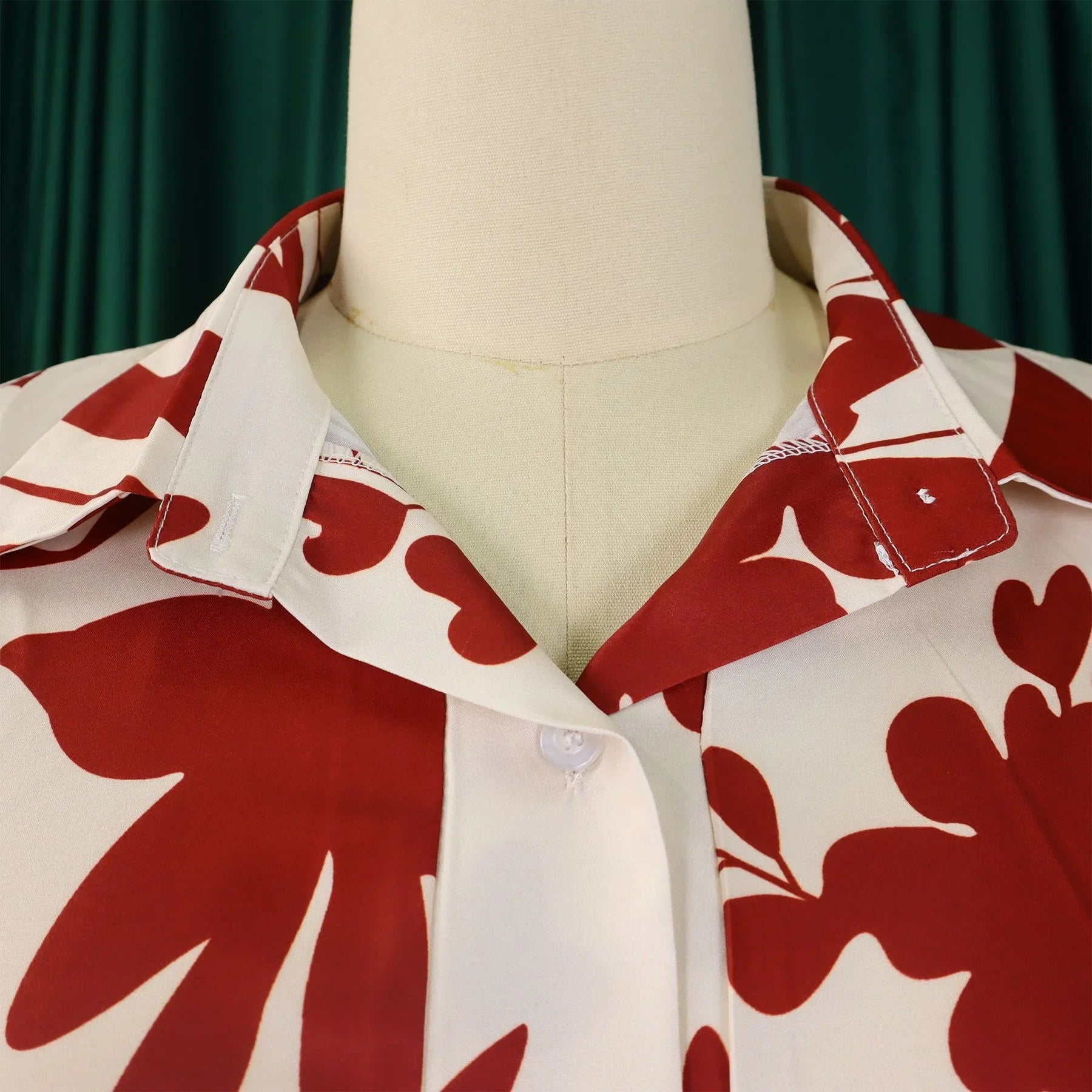 Printed Dress For Women Elegant Turn Collar Ankle Length