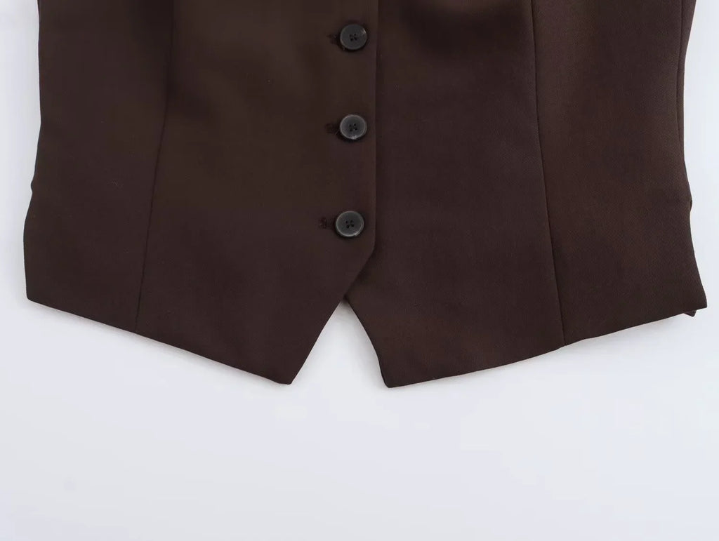 Women's Casual Sleeveless V-Neck Suit Vest and Mid Waist Pants Set for Autumn