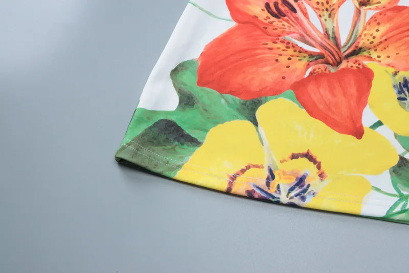 Floral Printed Tube Top Dress With A Line Swing Skirt