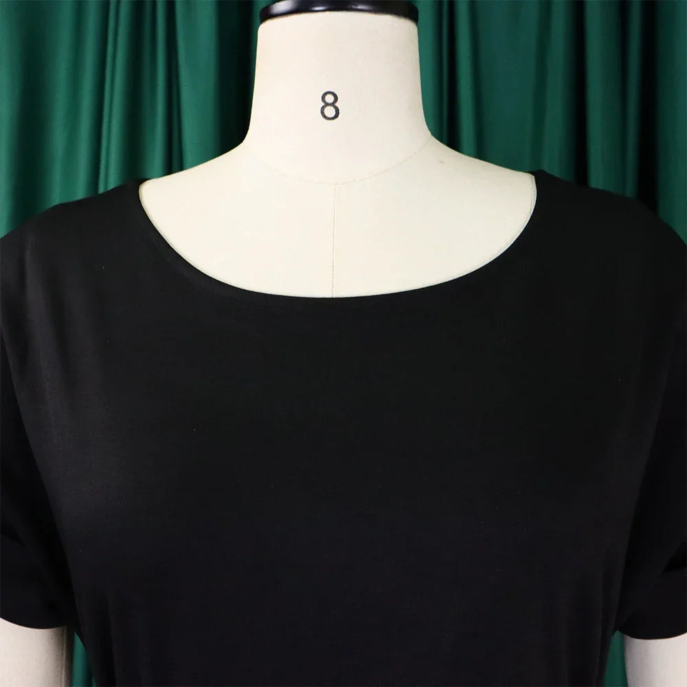 Women's Elegant 2 Piece Pants Set with Solid Blouse Short Sleeve O Neck and Long Trousers