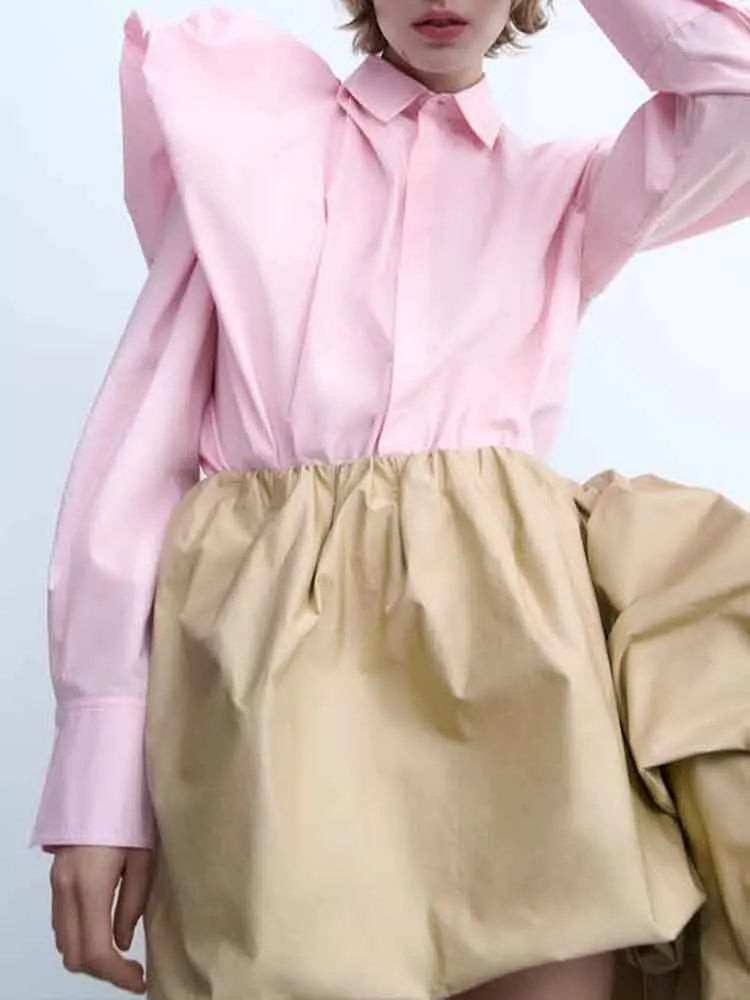 Women's Romantic Fluffy Poplin Shoulder Shirt Solid Color Versatile Fashion Top