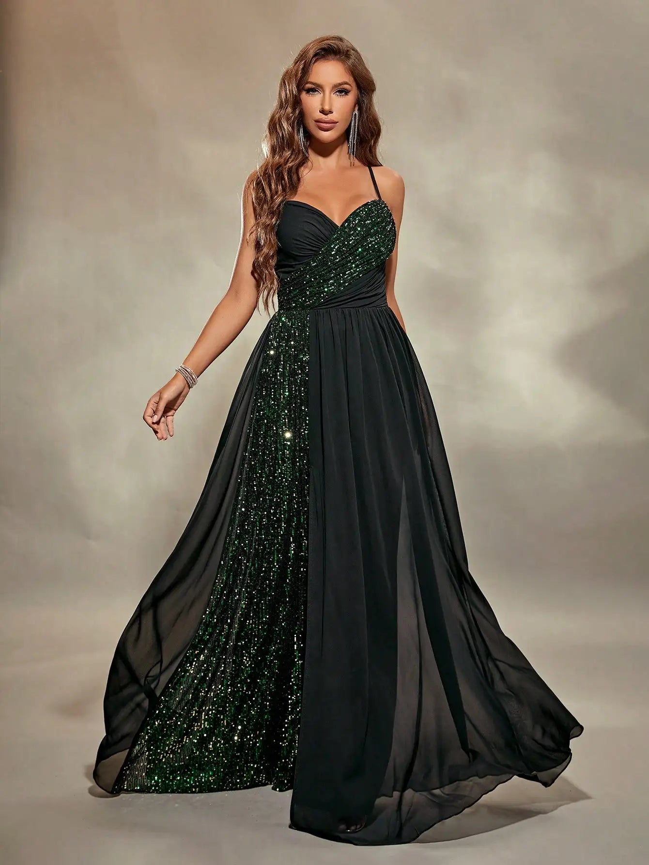 Sweetheart Neckline Sequin Chiffon Ball Gown Evening Gown