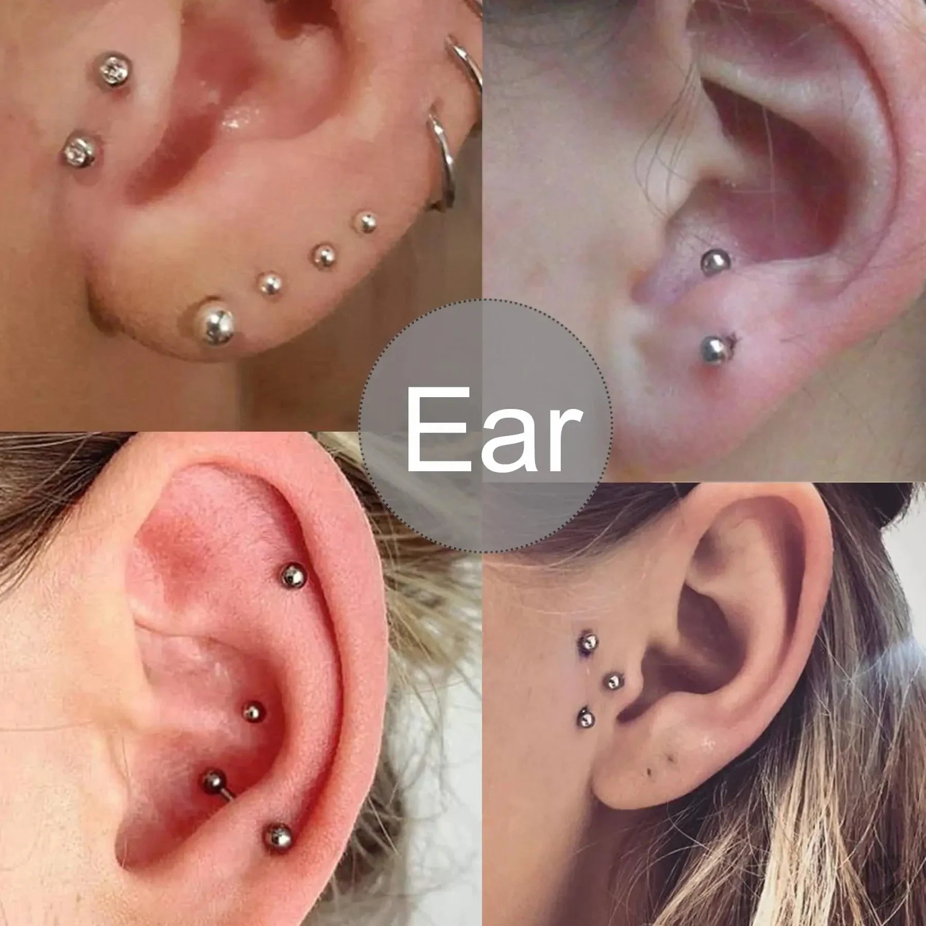 Fake Eyebrow Piercing Stick On Non Piercing Face Jewelry Set with Adhesive Lip Labret and Nose Studs