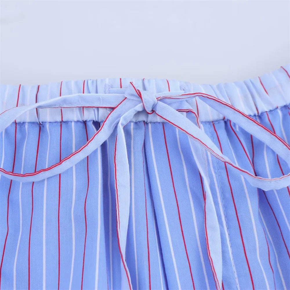 Women's Casual Striped Loose Shirt and Pants Set for Spring and Summer Fashion