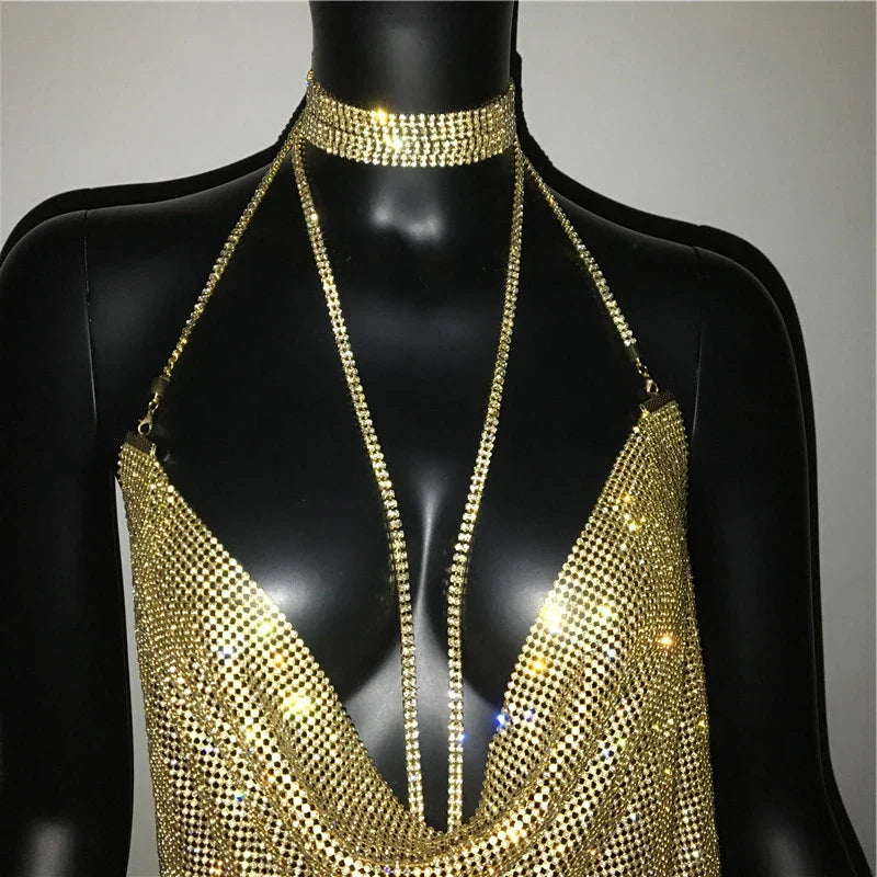 Sequin Rhinestone Backless Mini Dress For Nightclub Party