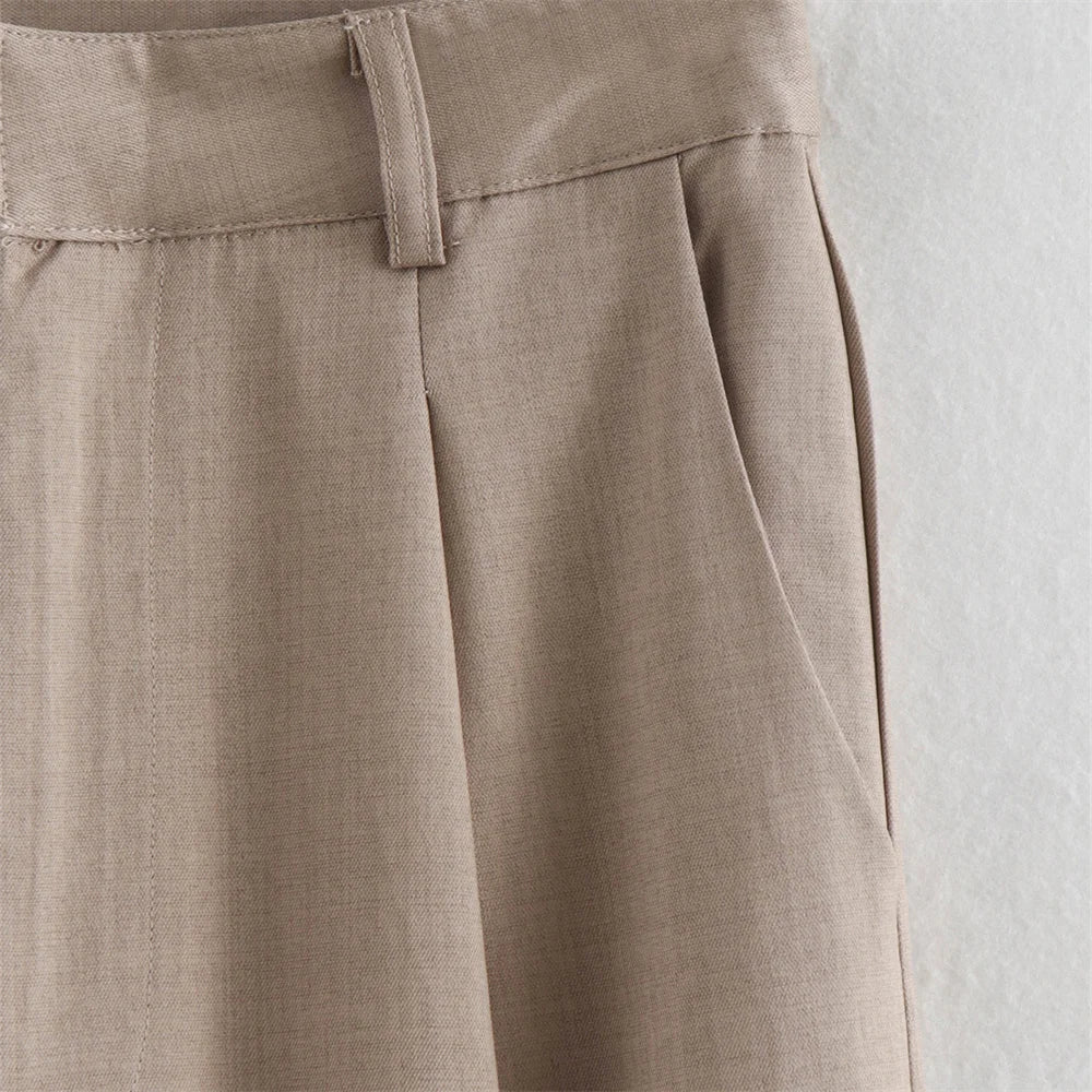 Women's Fashion Casual Double Pocket Coat and High Waist Wide Leg Pants Set