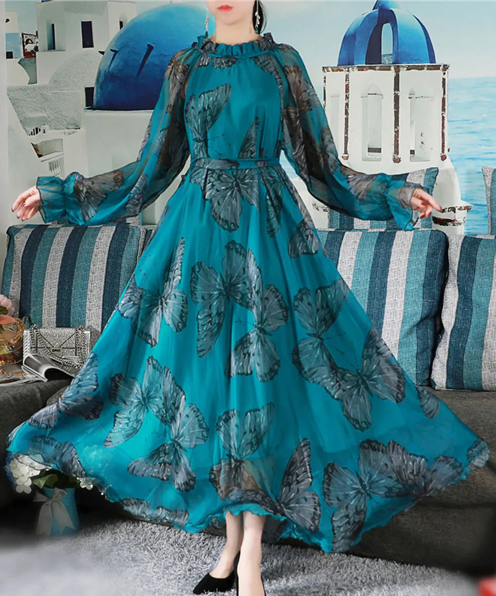 Plus Size Boho Maxi Dress Floral Chiffon Long Sleeve