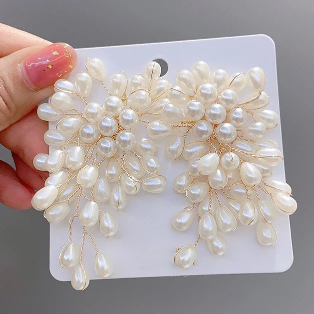 Elegant Imitation Pearl Flower Earrings for Bridal Wedding and Party Jewelry