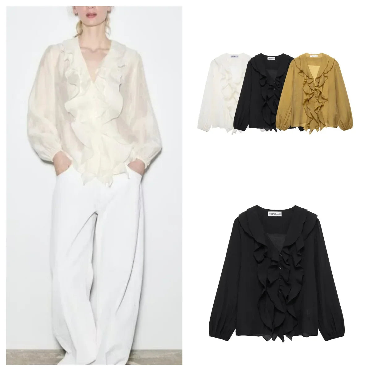 Laminated V Neck Long Sleeve Casual Shirt for Women with Versatile Temperament and Elegant Fit