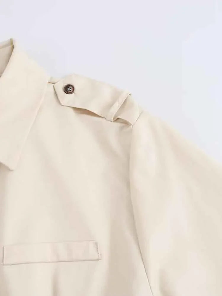 Versatile Women's Slim Fit Short Sleeve Lapel Shirt with Decorative Belt Strap and Curling Detail