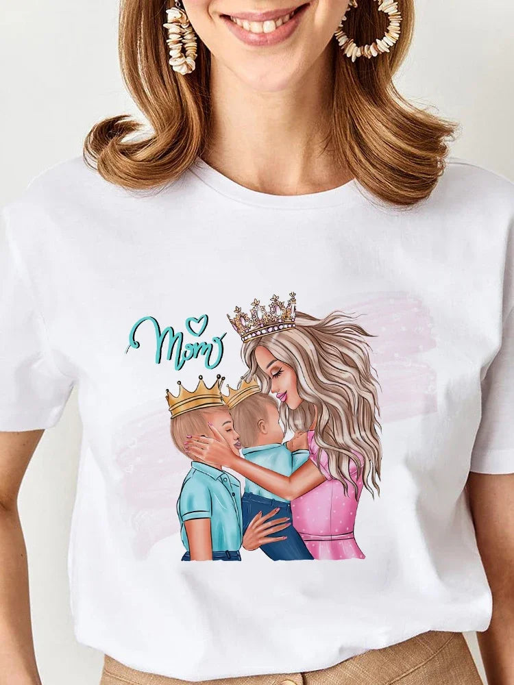 Women Cartoon Super Mom Life Graphic T-Shirt Summer Print Tee for Moms