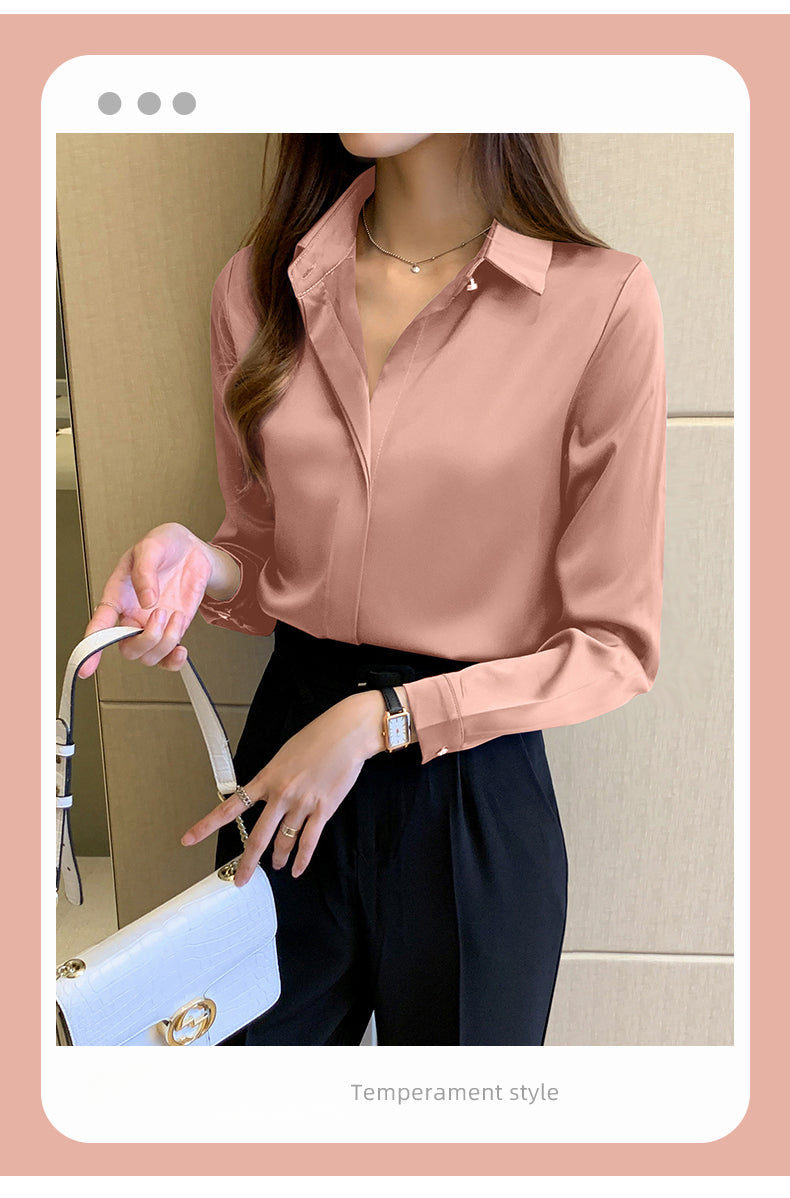 Elegant Satin Women Blouse Long Sleeve Shirt Autumn Fashion Tops for Ladies Office and Casual Wear