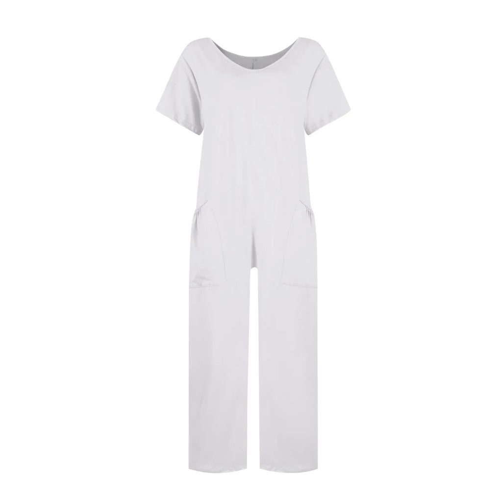 Women's Casual Short Sleeve Pullover Jumpsuit Loose Fit with Pockets Comfortable Lightweight Bodysuit Trendy Summer Romper