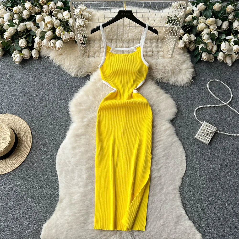 Halter Backless Knit Sundress Women Elastic Waist Bodycon