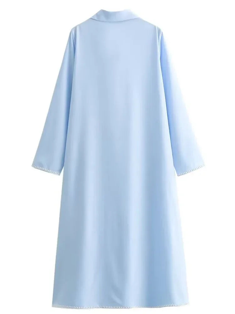 Green Embroidery Shirt Dress With Cuffed Sleeves Split Hem