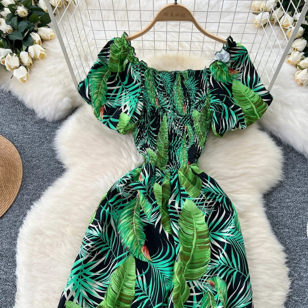 Square Neck Loose Pleated Jumpsuit with Ruffles Backless Design Wide Leg Long Pants Elegant Chic Printed Playsuit for Women