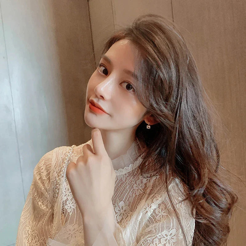 Gold Plated Square Crystal Stone Earrings for Women with Clear and Black Crystals