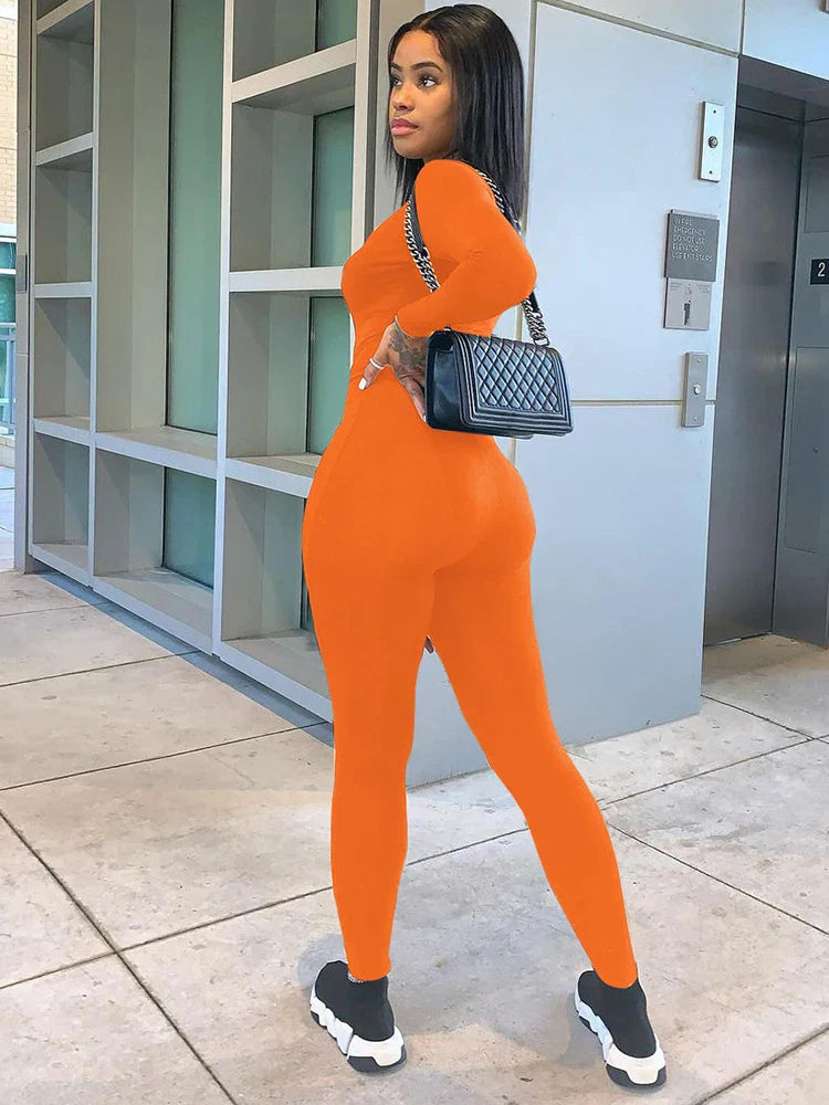 Women's Long Sleeve Bodycon Jumpsuit One Piece Streetwear Overall Autumn Winter Outfit