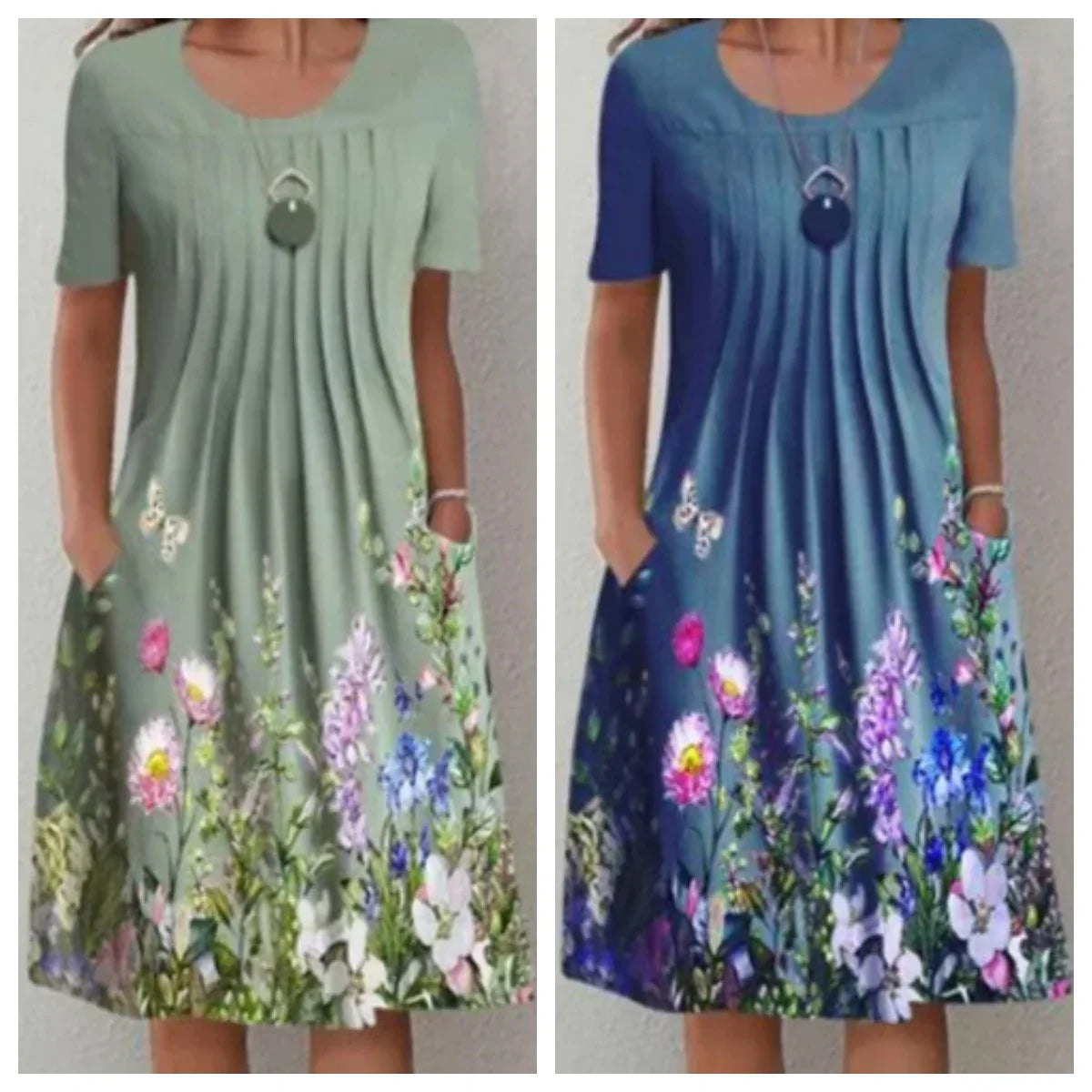 Summer Floral Print Midi Dress For Women Loose Swing