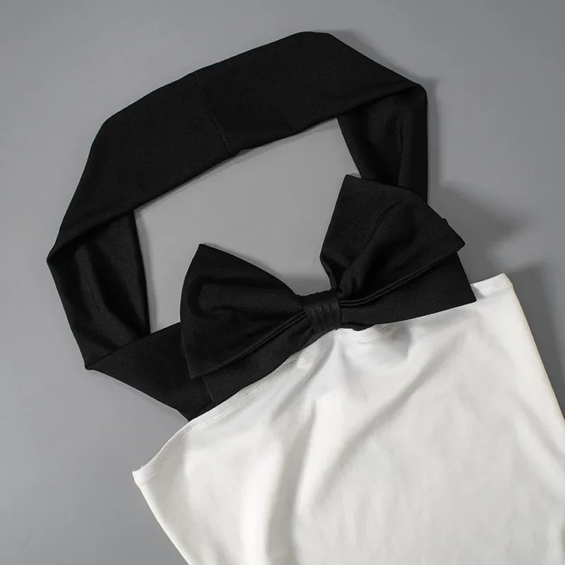 Off Shoulder Bow Mini Dress for Women Slim High Waist