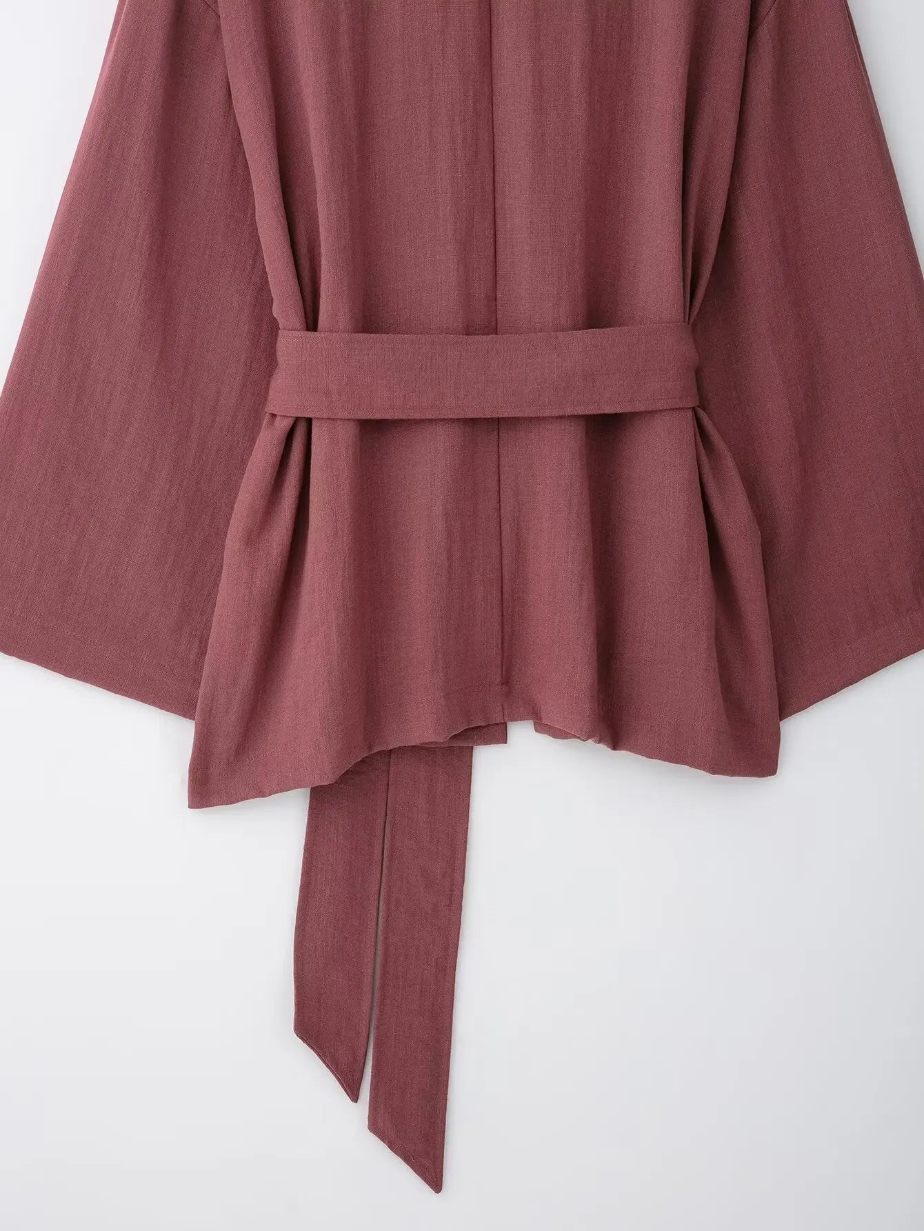 Women's V-Neck Long-Sleeve Side Tie Kimono Top and Elastic Waist Trousers Casual Chic Suit