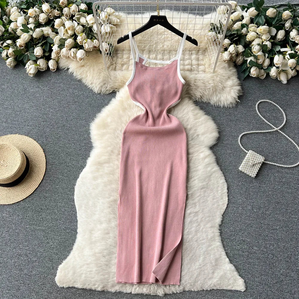 Halter Backless Knit Sundress Women Elastic Waist Bodycon