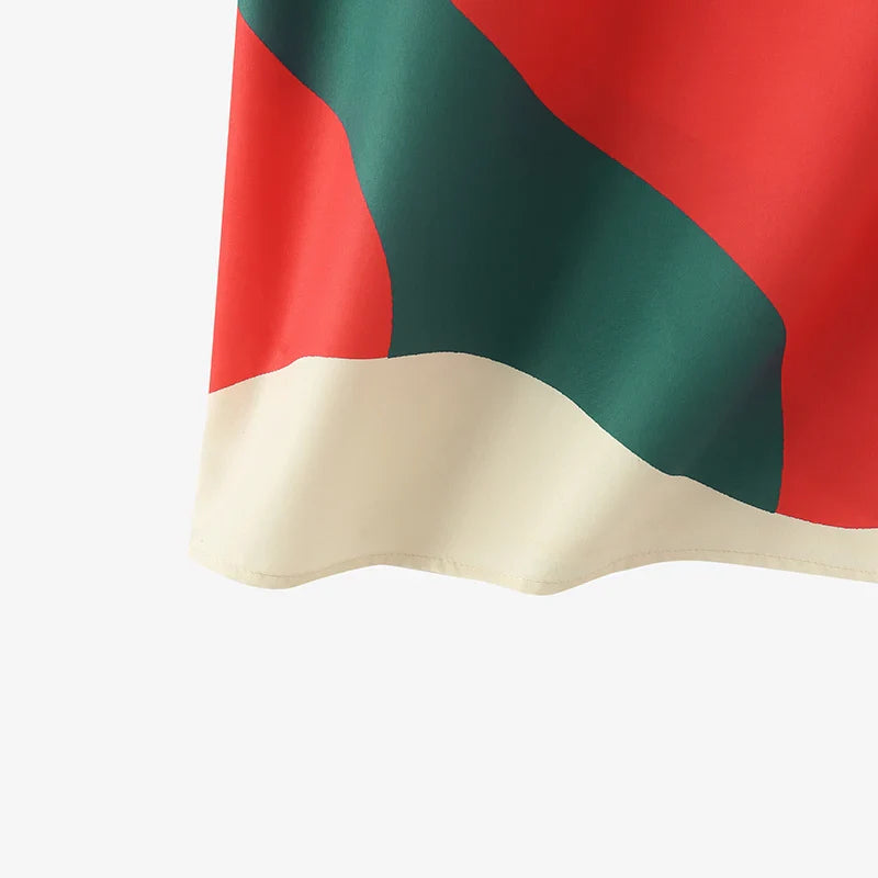 Women Colorful Printed Sundress Round Neck Short Sleeves