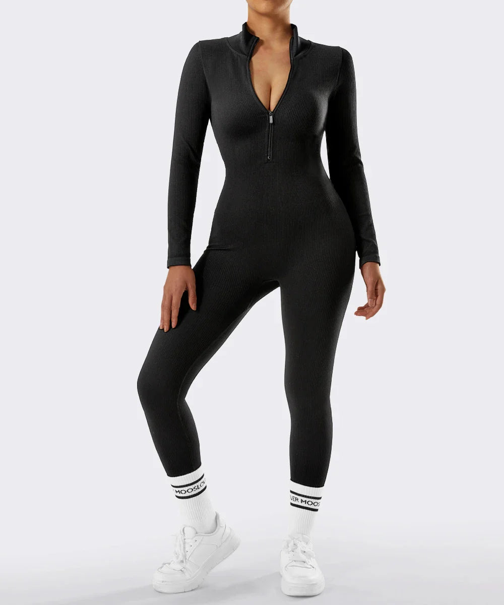 Women's Bodycon Jumpsuit Casual Fitness Rompers with Zipper Slim Fit Bodysuit Streetwear Activewear for Autumn and Winter