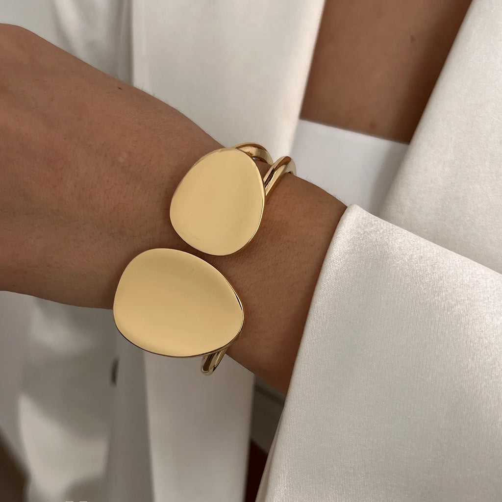 Chunky Heavy Metal Cuff Bangles for Women and Men in Gold and Silver Color