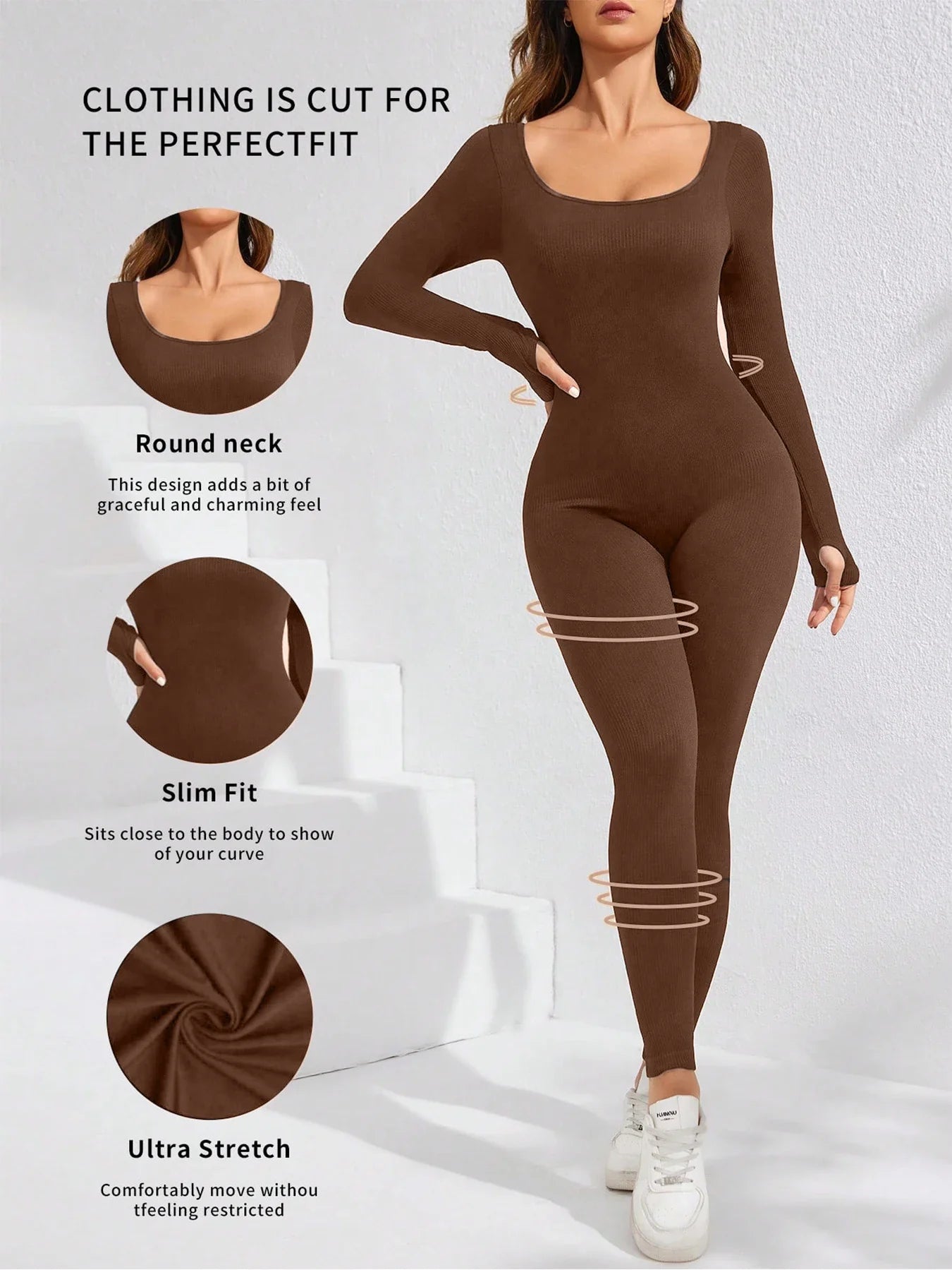 Slim Fit Womens Jumpsuit With Zipper In Brown Casual Color