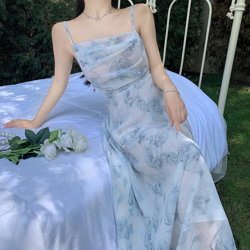 Chiffon Summer Party Midi Dress for Women High Waist