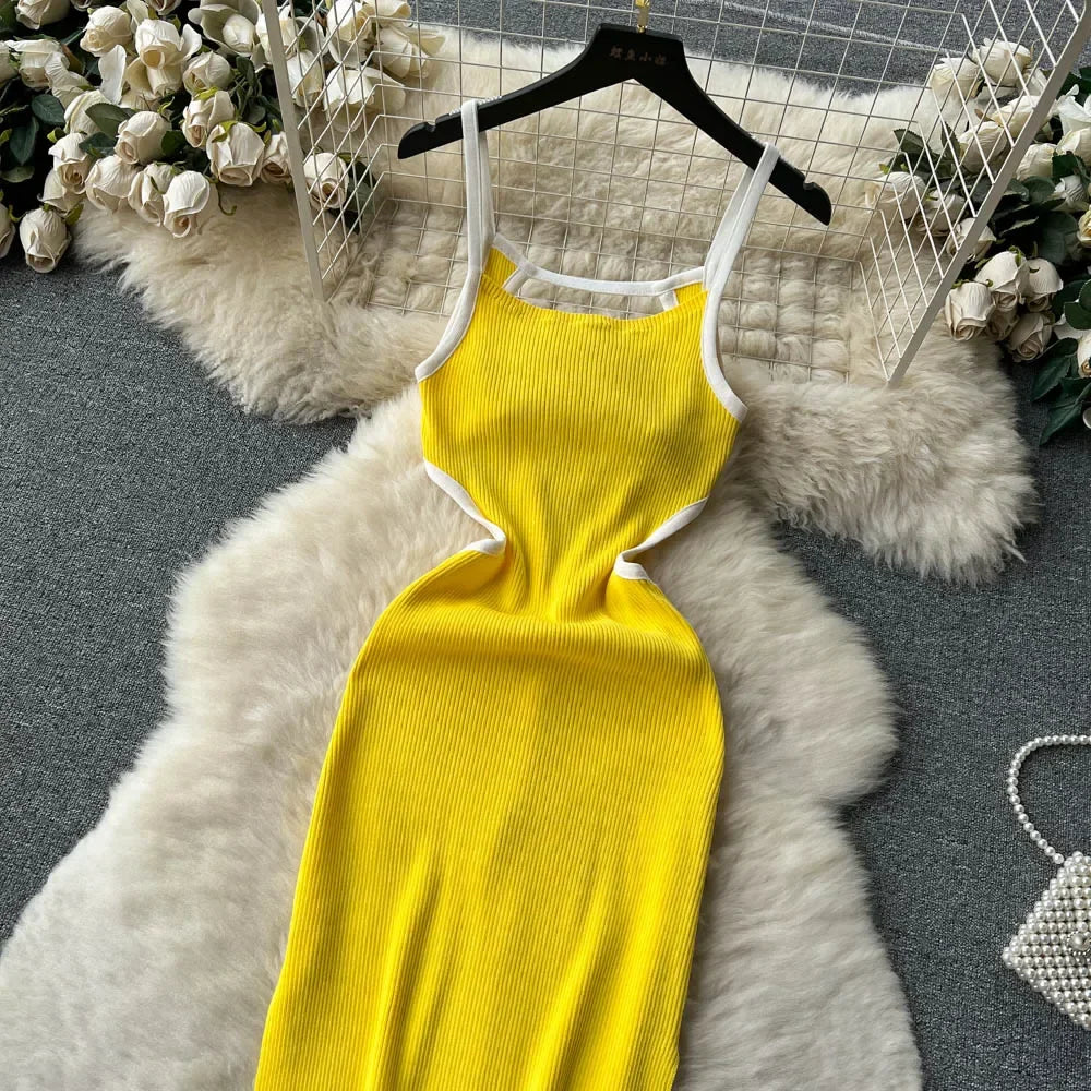 Halter Backless Knit Sundress Women Elastic Waist Bodycon